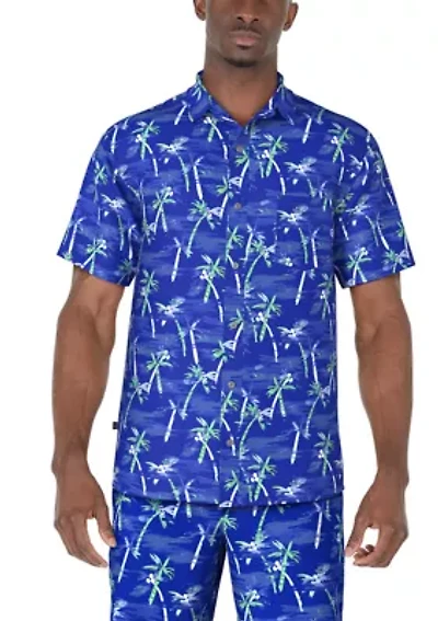 Men's Watercolor Palm Tree Printed Woven Shirt