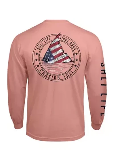 Long Sleeve Redfish Stars and Stripes Graphic T-Shirt