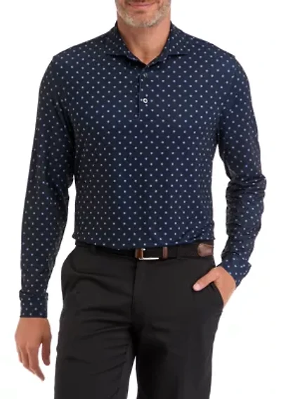 Men's Long Sleeve Diamond Dot Print Polo Shirt