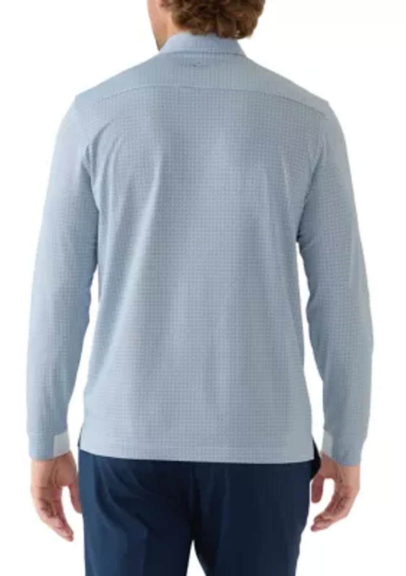 Long Sleeve Geo Print Polo Shirt