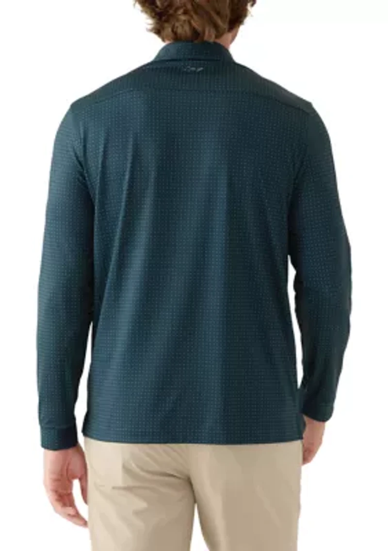 Long Sleeve Geo Print Polo Shirt