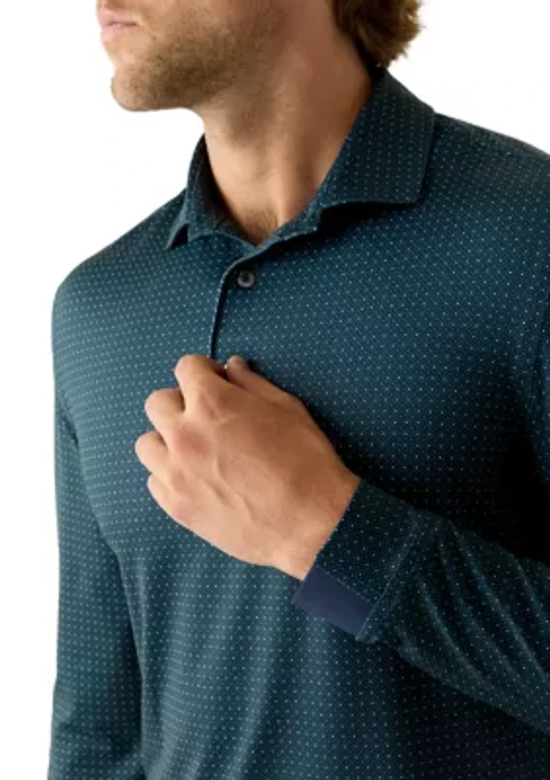 Long Sleeve Geo Print Polo Shirt
