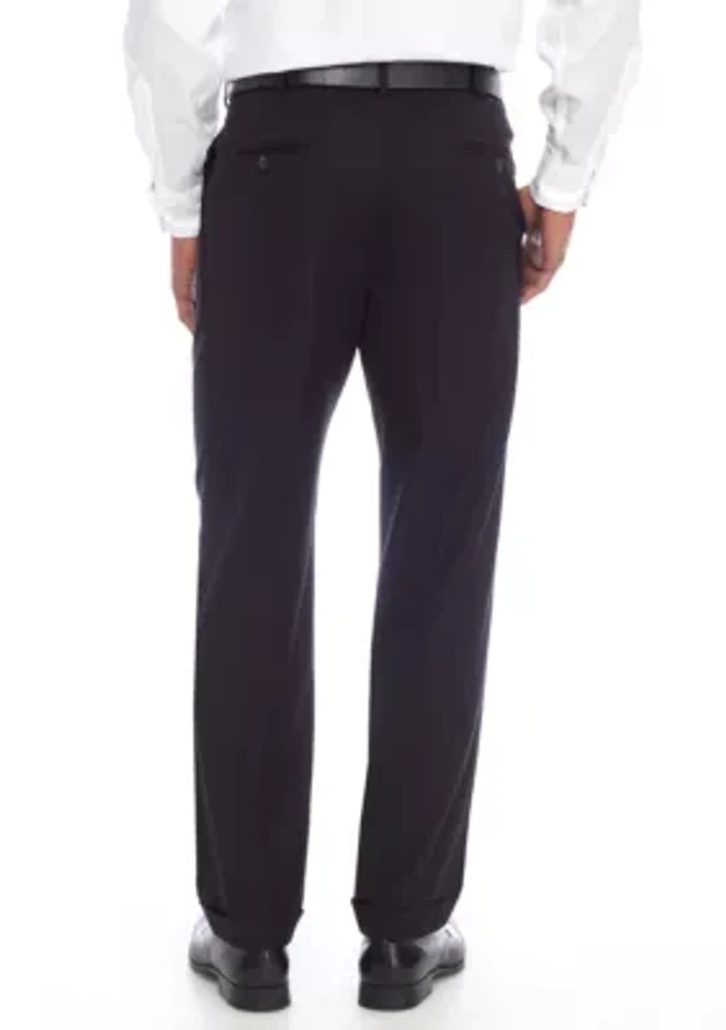 Black Solid Pleated Stretch Pants