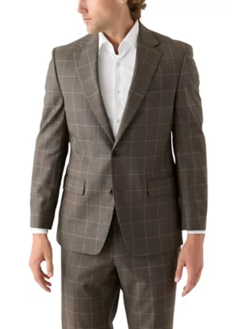Tonal Brown Windowpane Printed Suit Separate Jacket