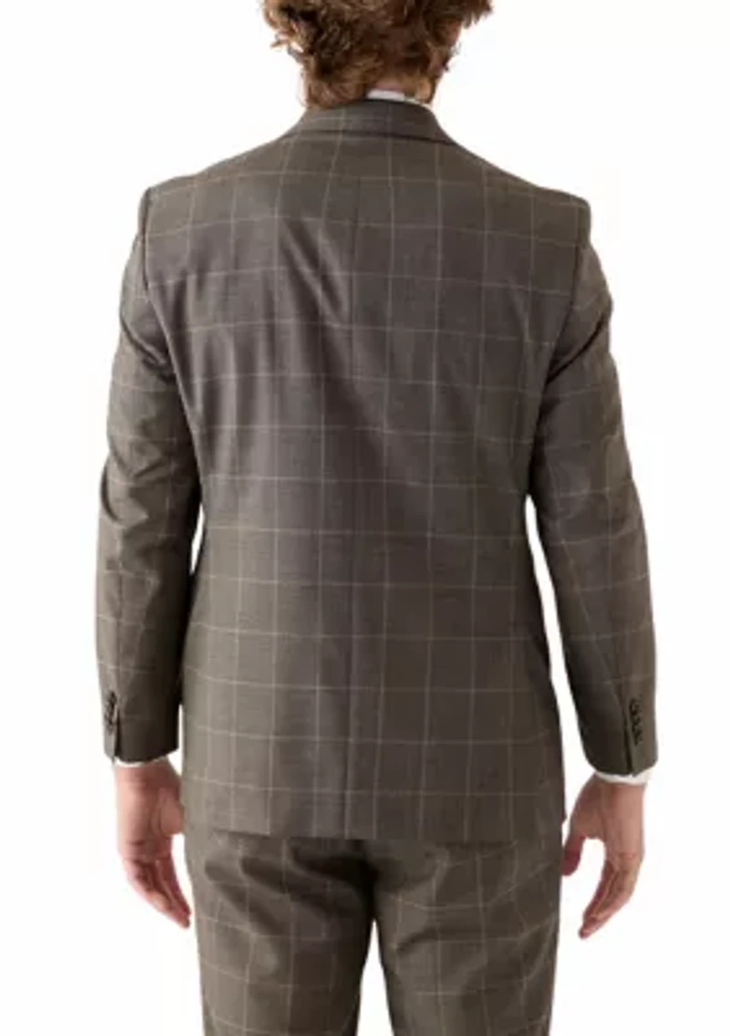 Tonal Brown Windowpane Printed Suit Separate Jacket