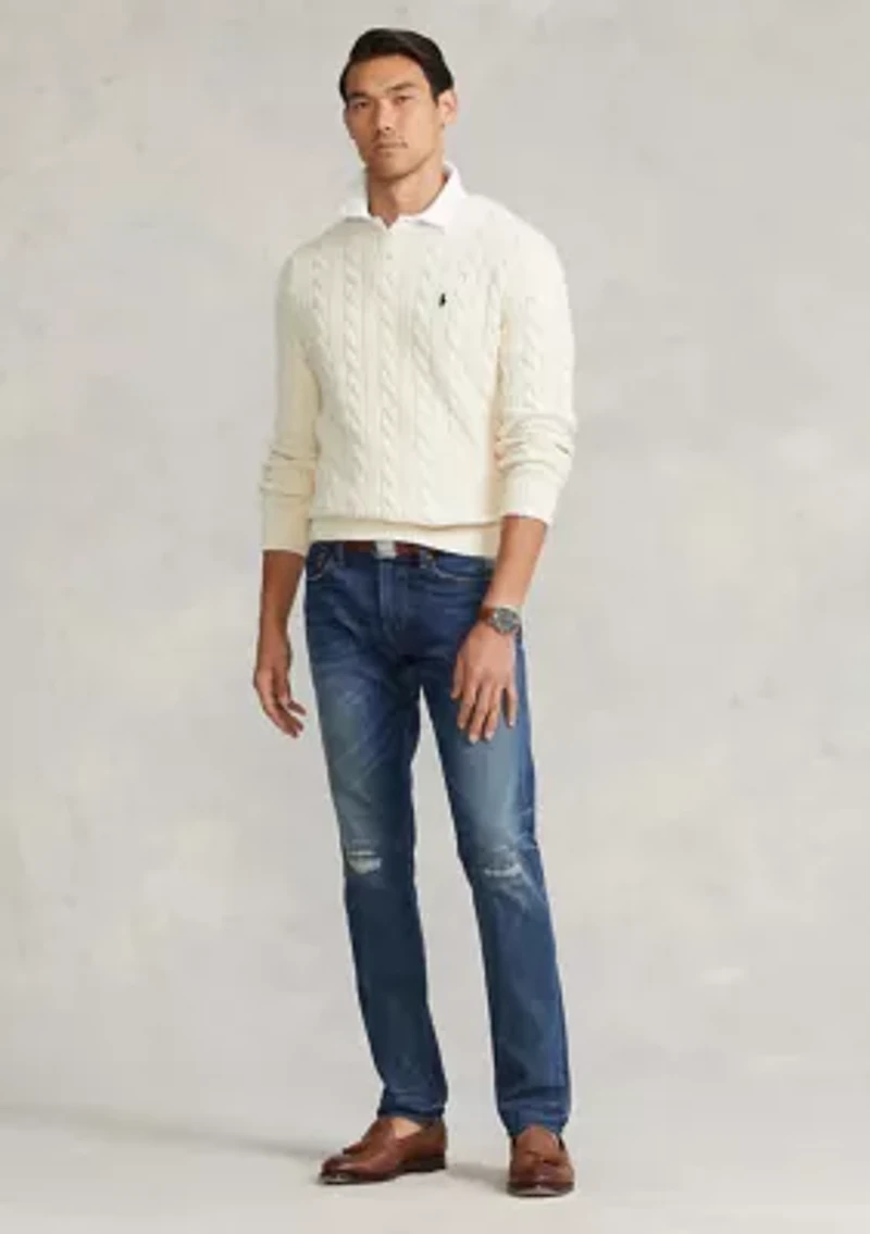 Cotton Cable Knit Driver Long Sleeve Sweater