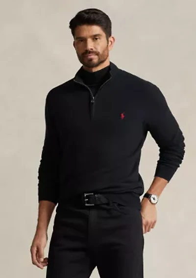 Big & Tall Mesh Knit Cotton Quarter Zip Sweater