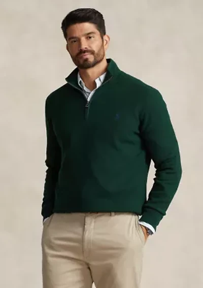 Big & Tall Mesh Knit Cotton Quarter Zip Sweater