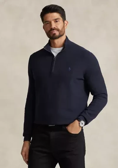 Big & Tall Mesh Knit Cotton Quarter Zip Sweater