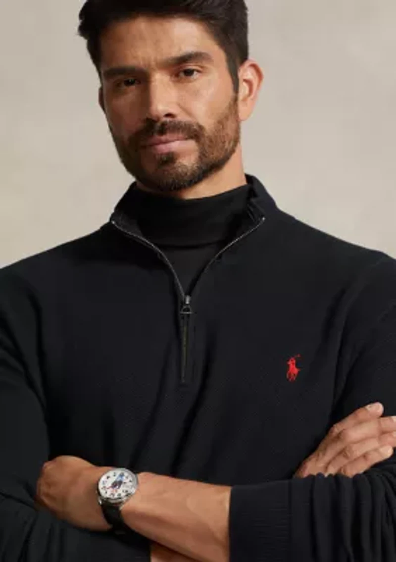 Big & Tall Mesh Knit Cotton Quarter Zip Sweater