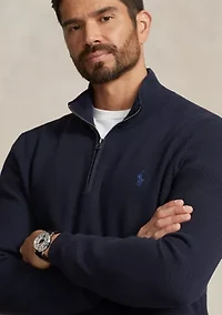 Big & Tall Mesh Knit Cotton Quarter Zip Sweater