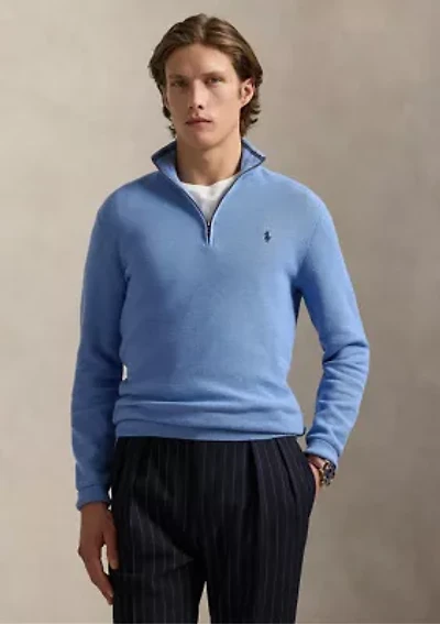 Mesh Knit Cotton Quarter Zip Sweater