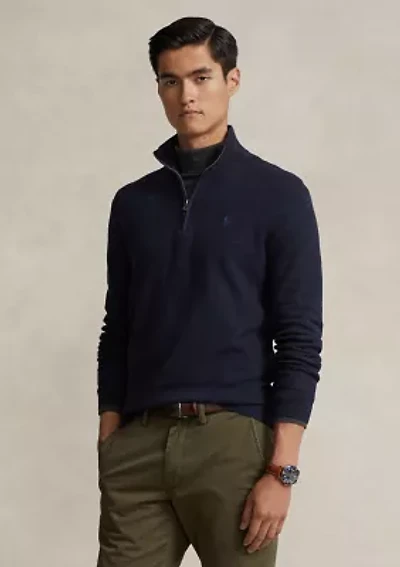 Mesh Knit Cotton Quarter Zip Sweater