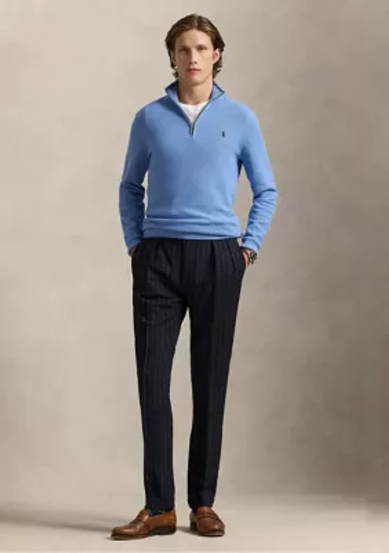 Mesh Knit Cotton Quarter Zip Sweater