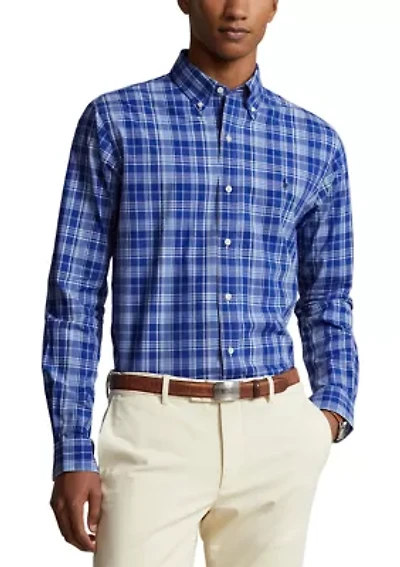 Classic Fit Plaid Stretch Poplin Shirt