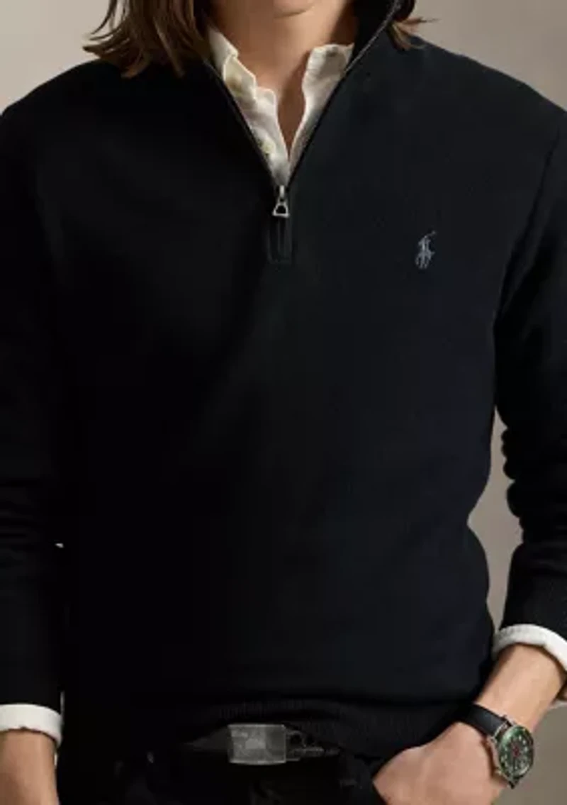 Mesh Knit Cotton Quarter Zip Sweater