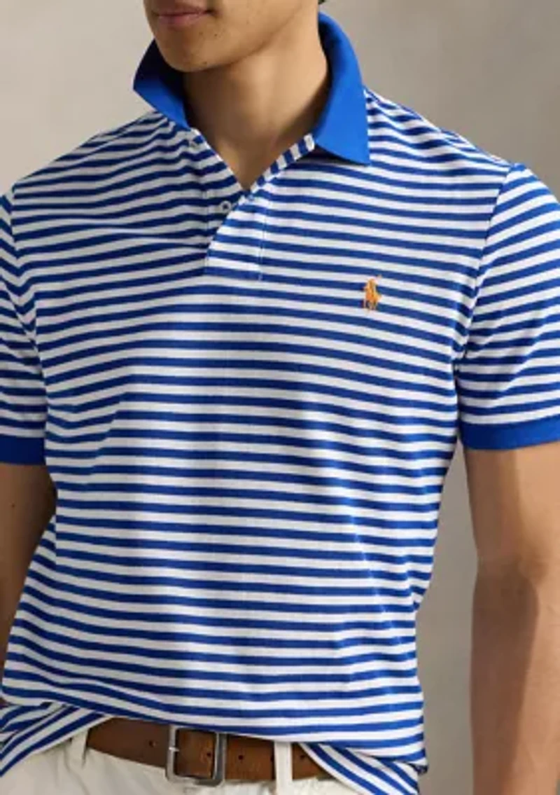 Classic Fit Striped Mesh Polo Shirt