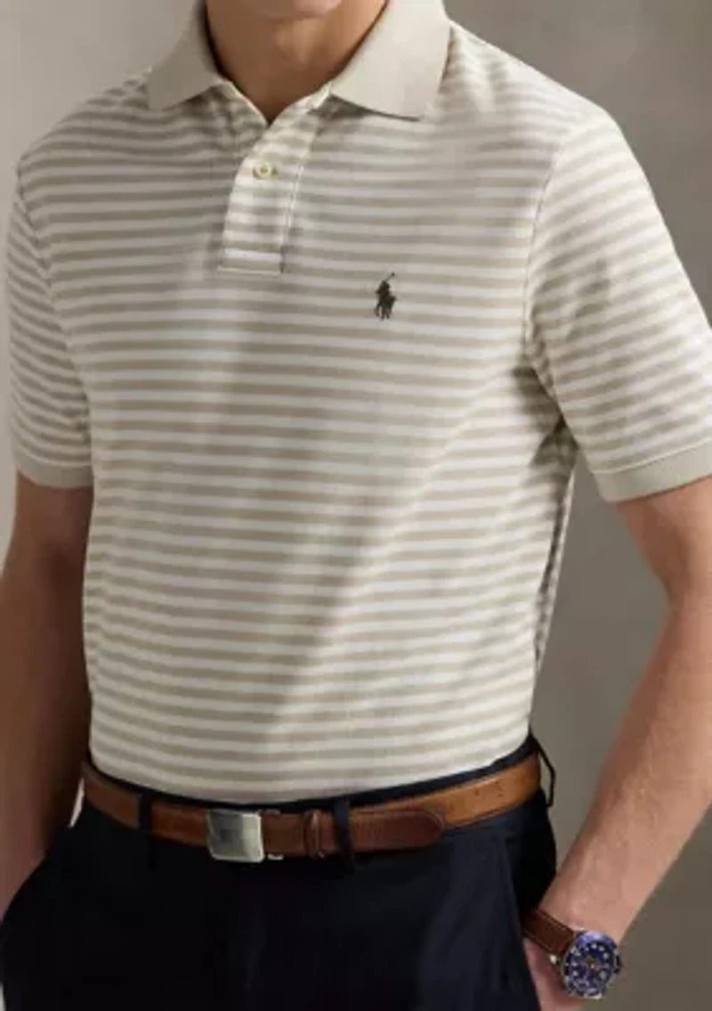 Classic Fit Striped Mesh Polo Shirt