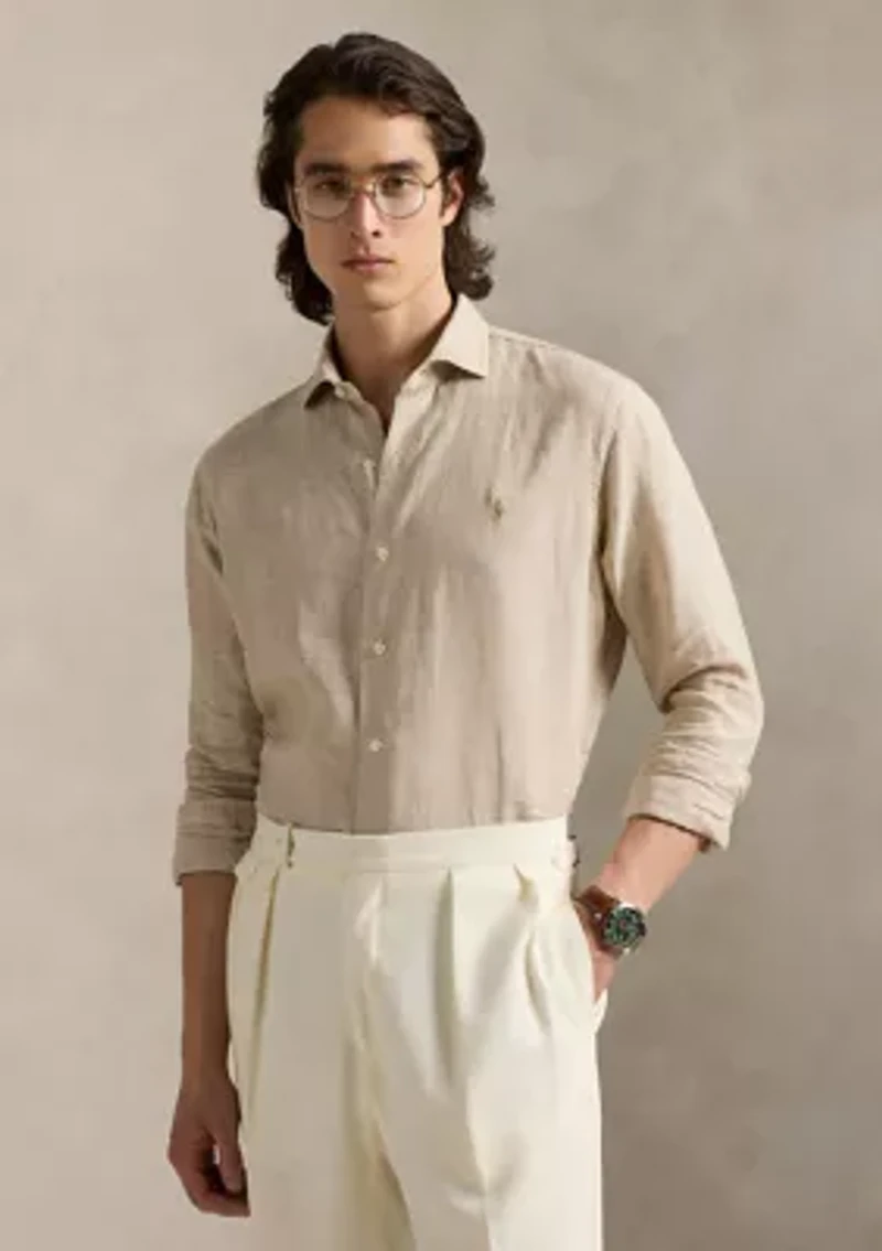Classic Fit Houndstooth Linen Shirt