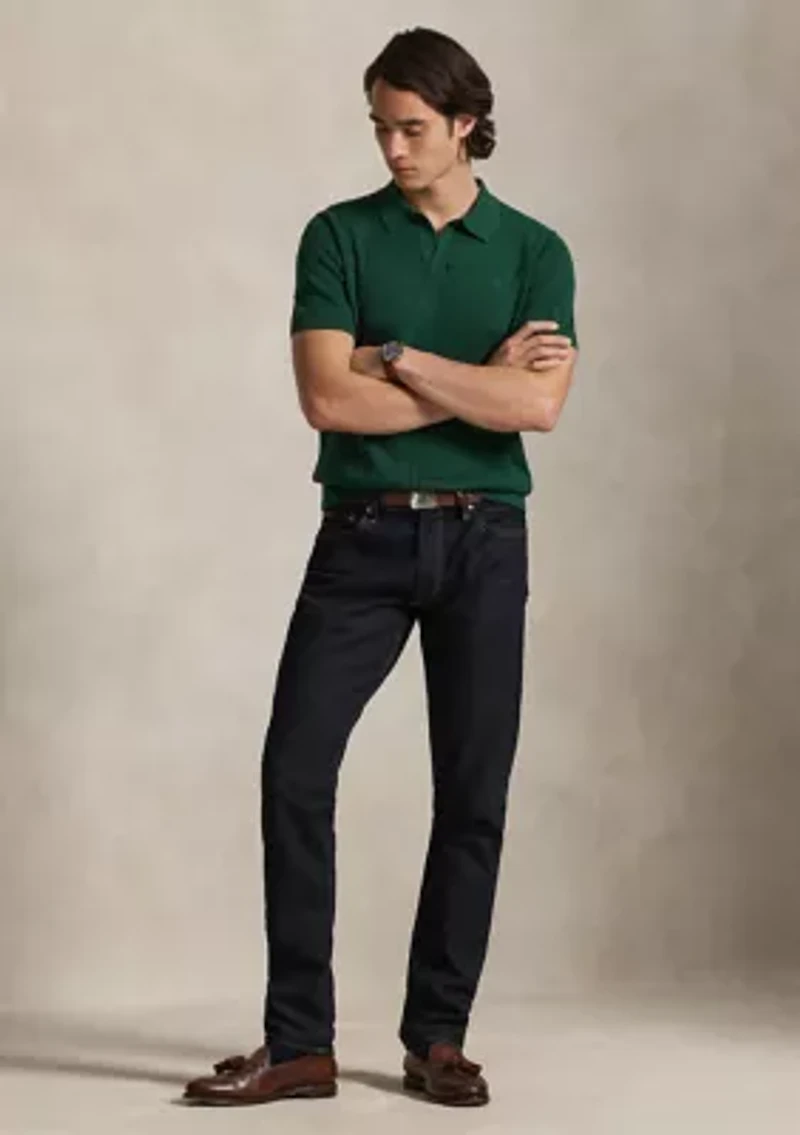 Rib-Knit Cotton Polo-Collar Sweater