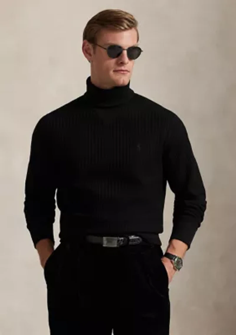 Waffle-Knit Fleece Turtleneck