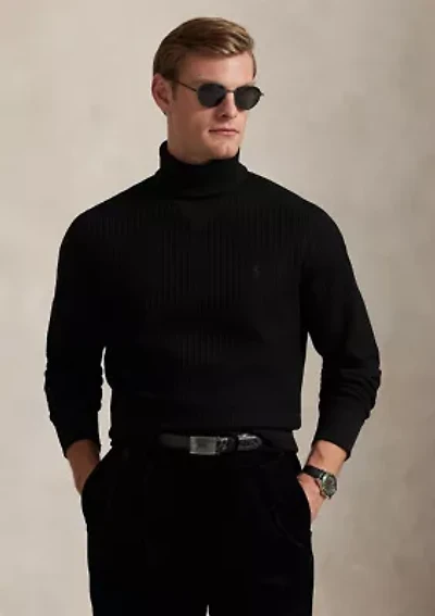 Waffle-Knit Fleece Turtleneck