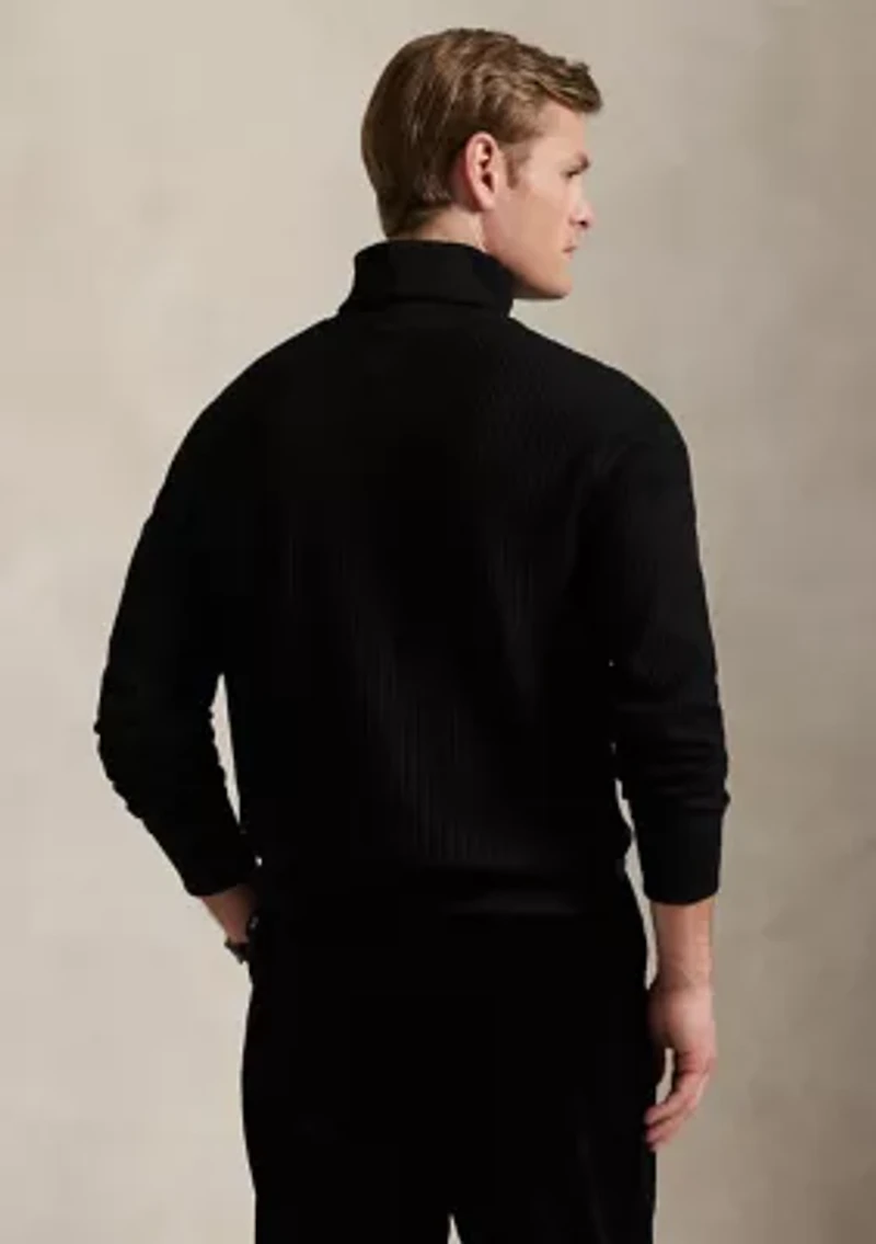 Waffle-Knit Fleece Turtleneck