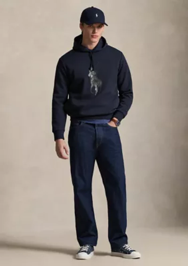 Men's Leather-Pony Double-Knit Hoodie