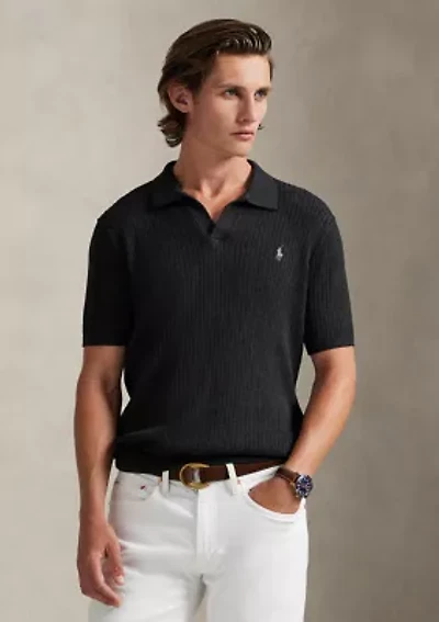 Men's Rib-Knit Cotton Johnny-Collar Sweater