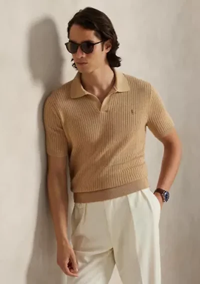 Men's Rib-Knit Cotton Johnny-Collar Sweater