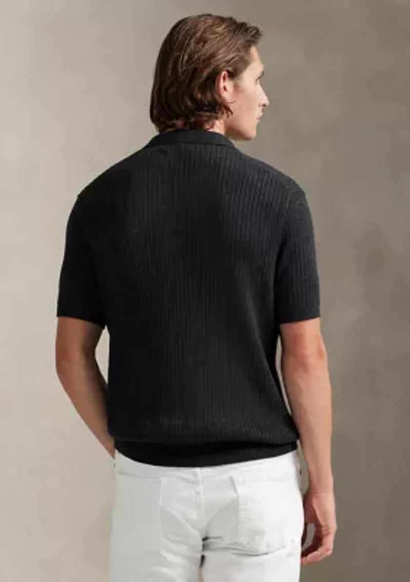 Men's Rib-Knit Cotton Johnny-Collar Sweater