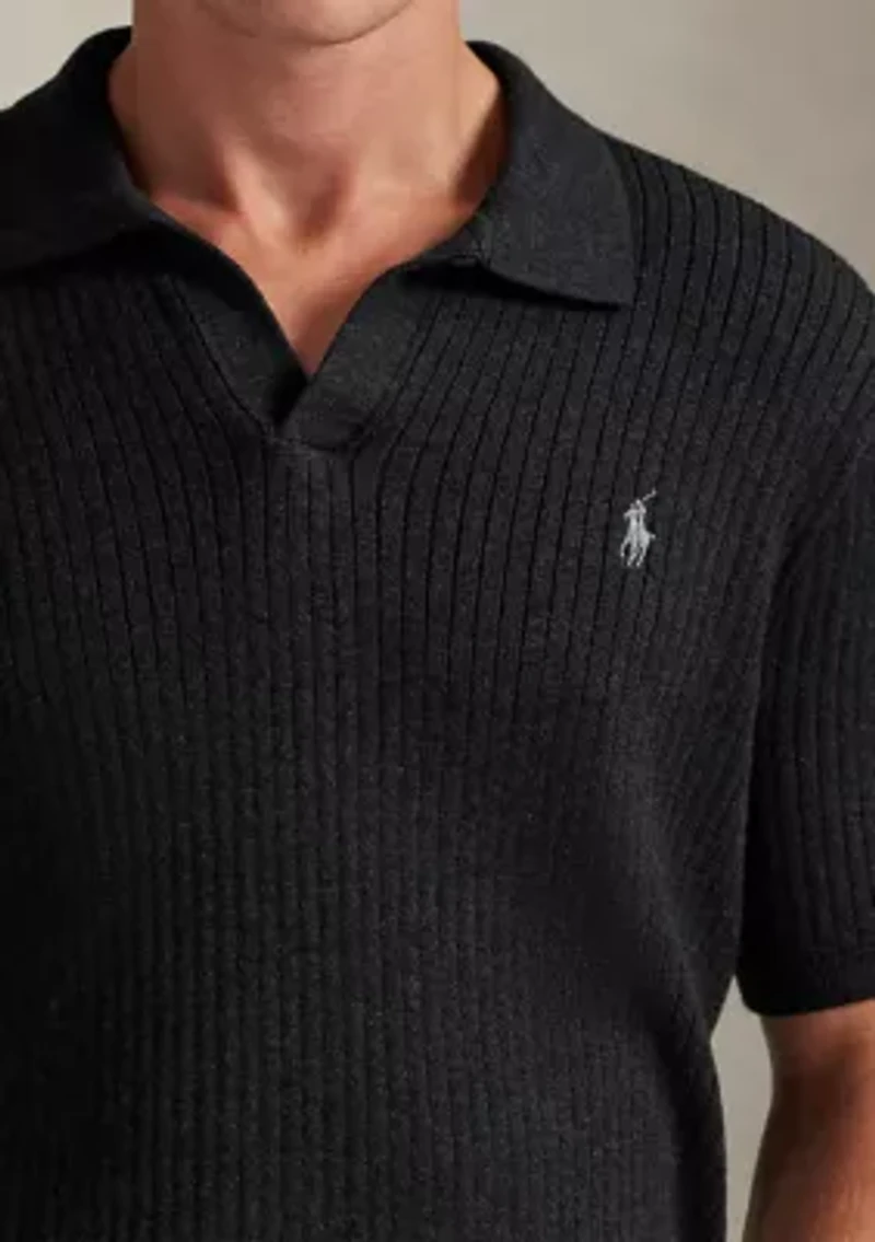 Men's Rib-Knit Cotton Johnny-Collar Sweater