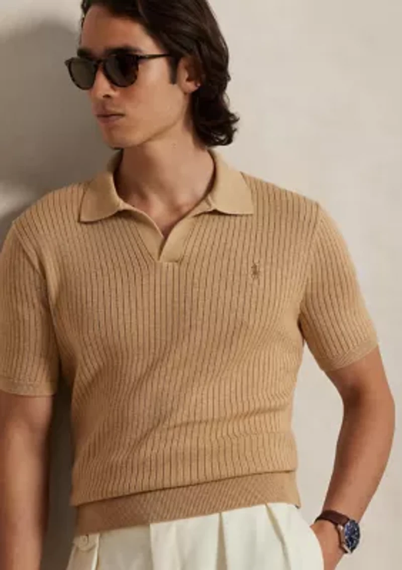 Men's Rib-Knit Cotton Johnny-Collar Sweater