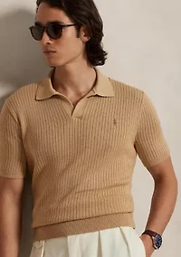 Men's Rib-Knit Cotton Johnny-Collar Sweater