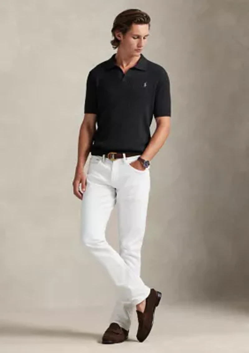 Men's Rib-Knit Cotton Johnny-Collar Sweater