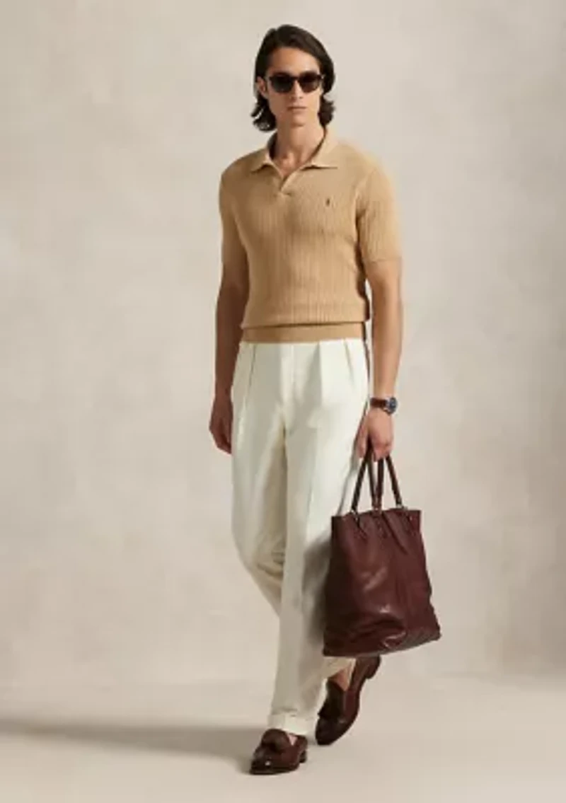 Men's Rib-Knit Cotton Johnny-Collar Sweater