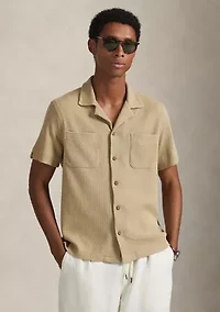 Waffle-Knit Cotton-Linen Camp Shirt