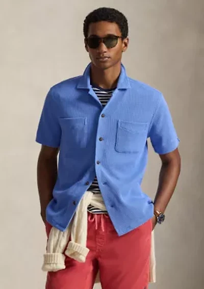 Waffle-Knit Cotton-Linen Camp Shirt