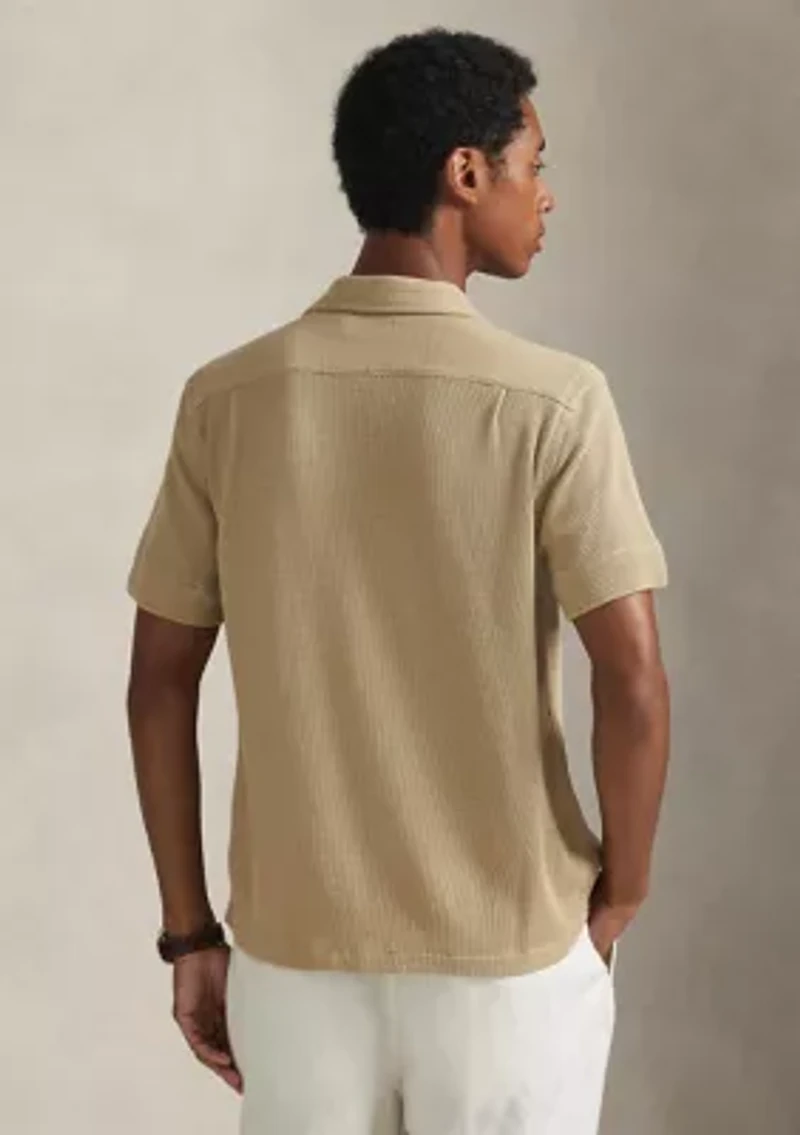 Waffle-Knit Cotton-Linen Camp Shirt