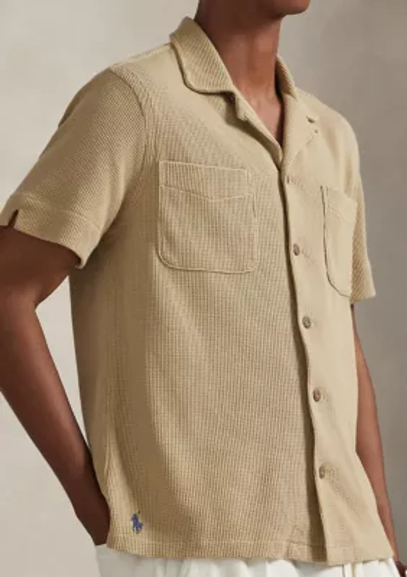 Waffle-Knit Cotton-Linen Camp Shirt
