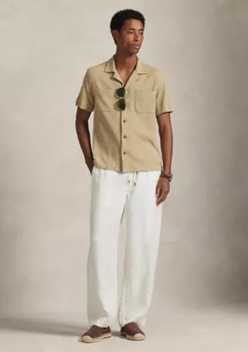 Waffle-Knit Cotton-Linen Camp Shirt