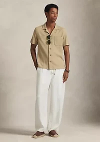 Waffle-Knit Cotton-Linen Camp Shirt