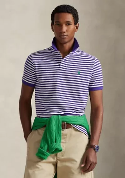 Classic Fit Striped Mesh Polo Shirt
