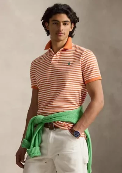 Classic Fit Striped Mesh Polo Shirt