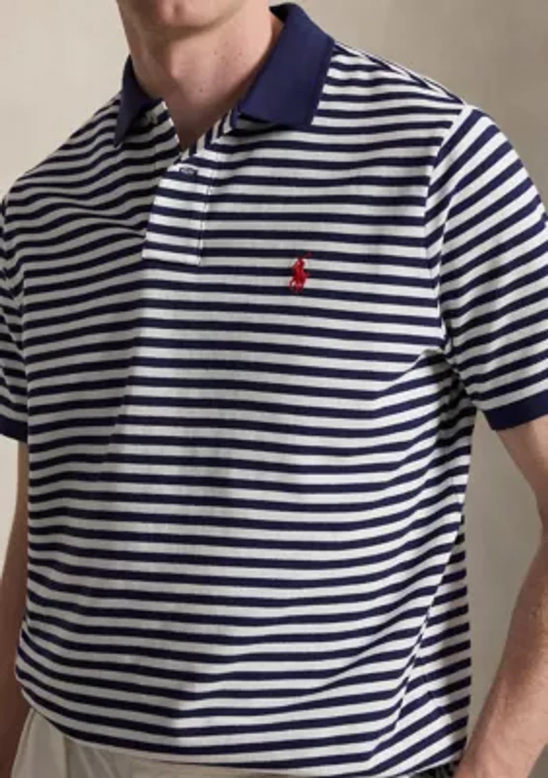 Classic Fit Striped Mesh Polo Shirt