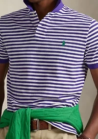 Classic Fit Striped Mesh Polo Shirt