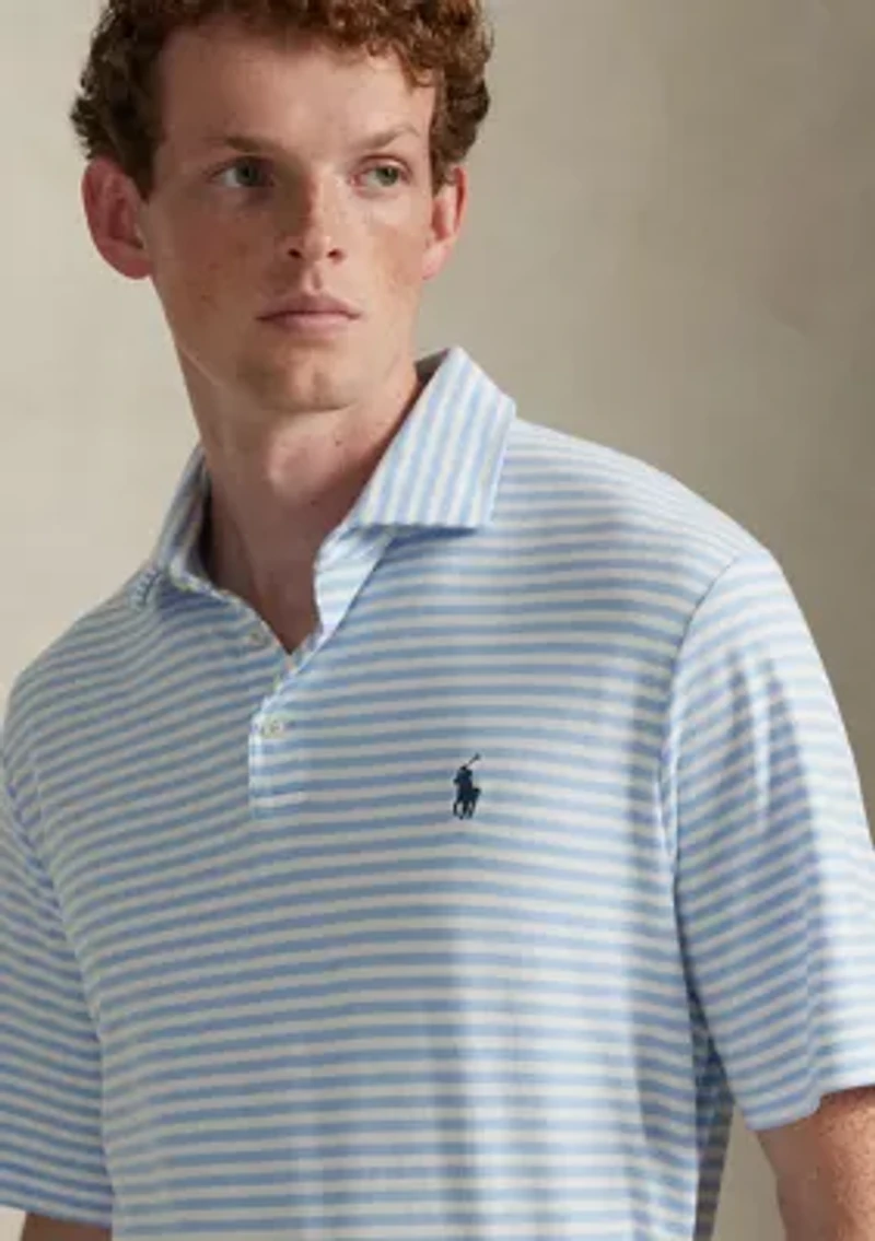 Men's Classic Striped Soft Cotton Polo Shirt
