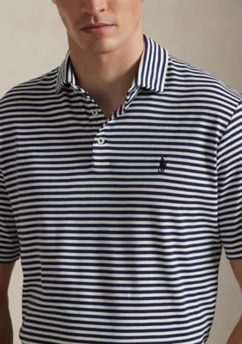 Men's Classic Striped Soft Cotton Polo Shirt