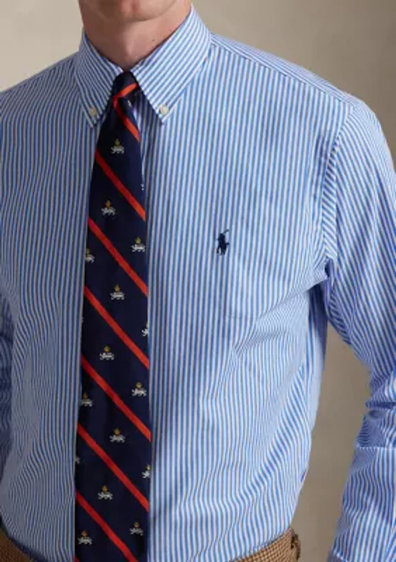 Classic Fit Striped Stretch Poplin Shirt