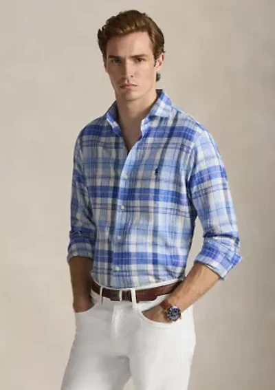 Classic Fit Plaid Linen-Blend Shirt